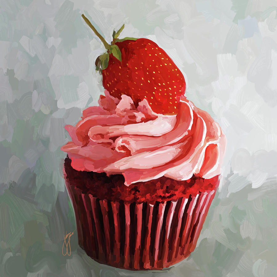 Strawberry Cupcake Painting by Jai Johnson
