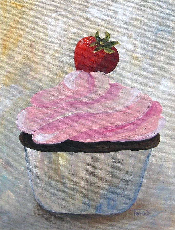 Strawberry Cupcake  Painting by Torrie Smiley
