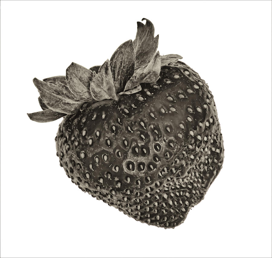 Strawberry In Black And White Photograph