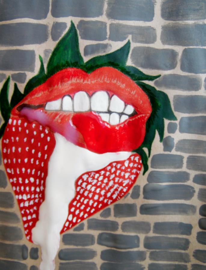 Strawberry Mixed Media - Strawberry Lips by Nicole Burrell