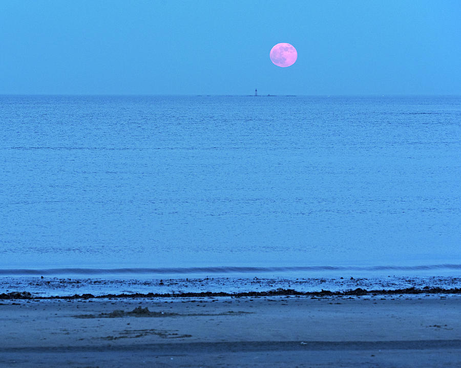 Strawberry Moon over the Graves Lighthouse Boston MA Revere Beach Photograph by Toby McGuire