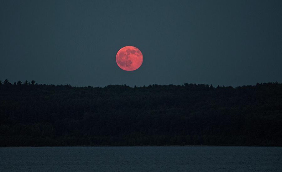 Strawberry Moon over Wachusett Reservoir June 20 2016 Photograph by Michael Saunders