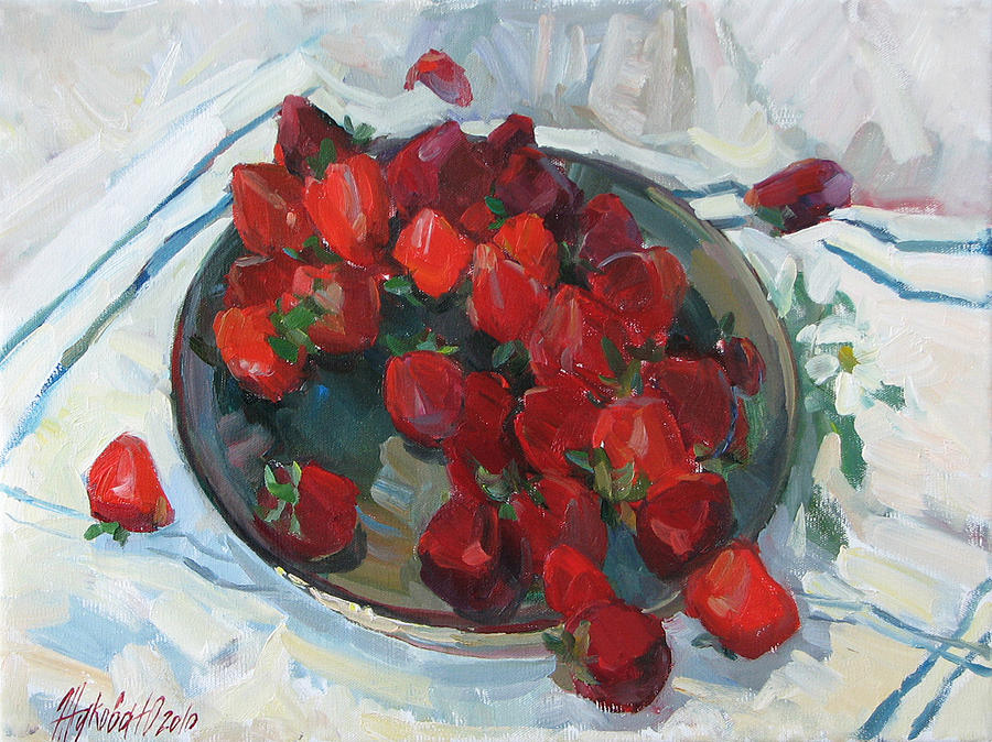 Strawberry on white Painting by Juliya Zhukova