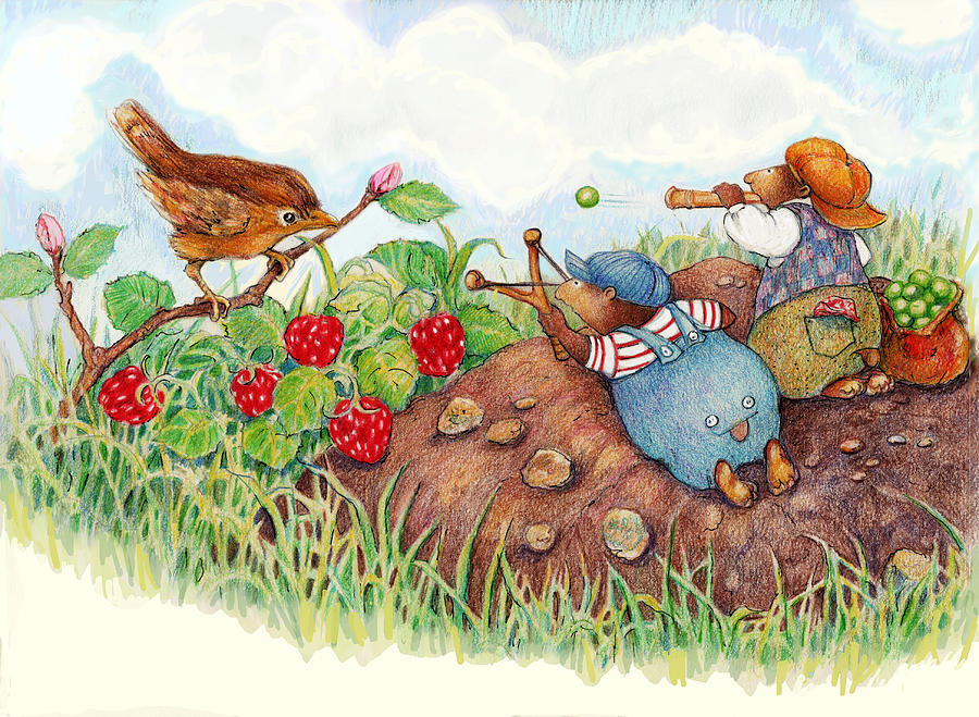Bird Painting - Strawberry Wars by Peggy Wilson