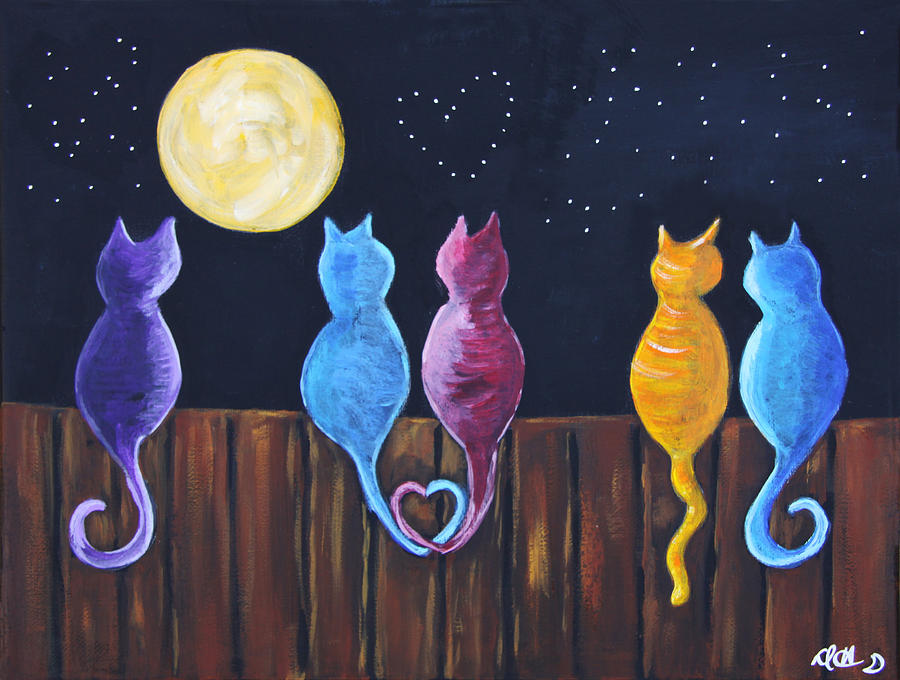 Stray Cats In Moonlight Painting by Diana Haronis