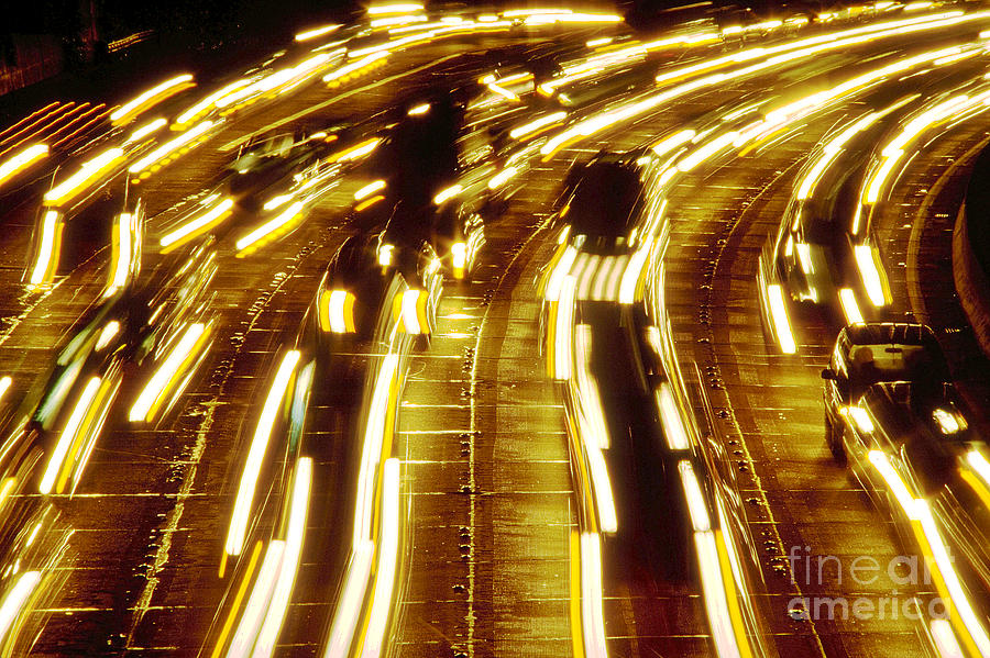 Streaking Cars at night Highway 101 San Francisco Photograph by Wernher Krutein