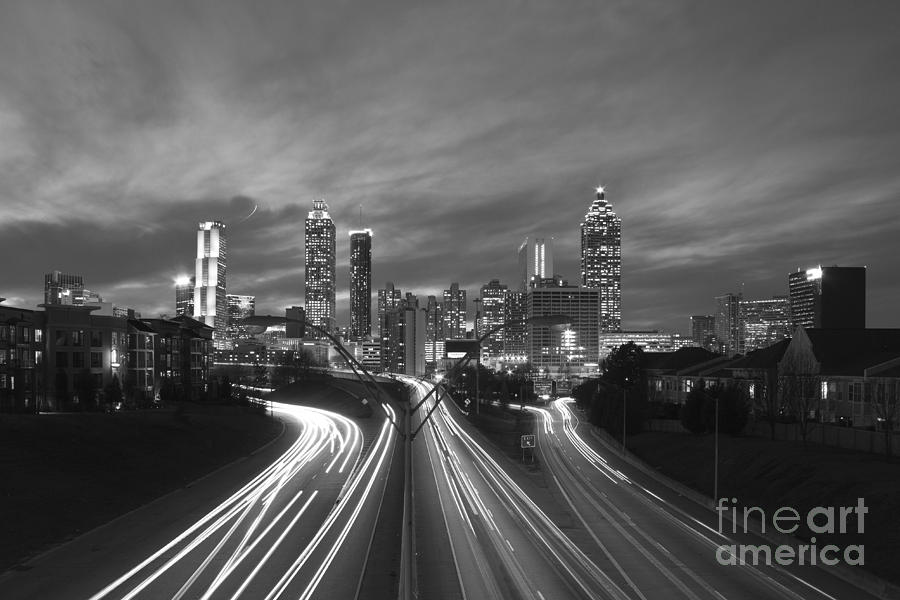 Car Photograph - Streaking To and From Atlanta Night Lights Sunset 2 by Reid Callaway