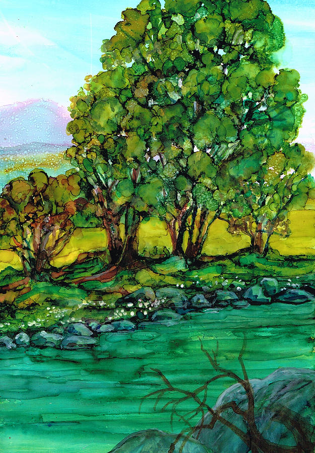 Stream and rocks Painting by Val Stokes