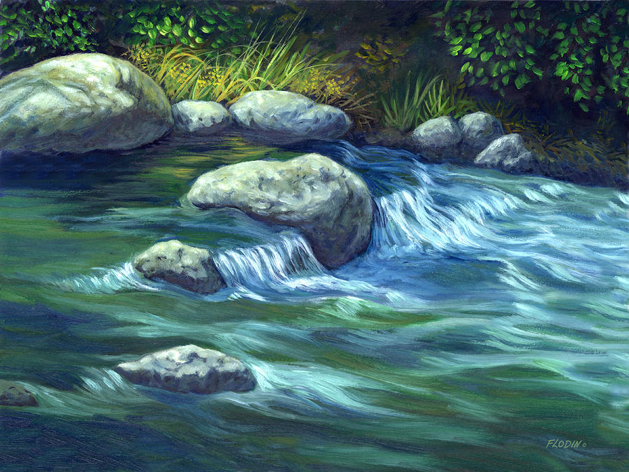 Stream, Flowing Water, Realism, Oil Painting, River, Nature, Water