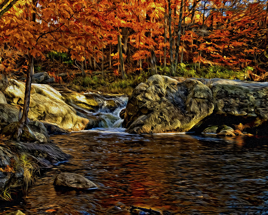 Fall Photograph - Stream In Autumn 57 in oil by Mark Myhaver