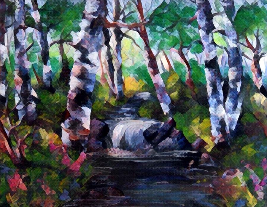 Stream in the woods Painting by Megan Walsh