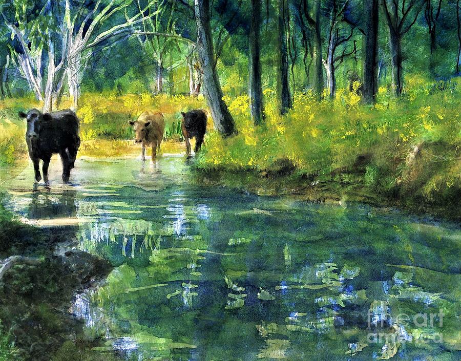 Streaming Cows Painting by Randy Sprout