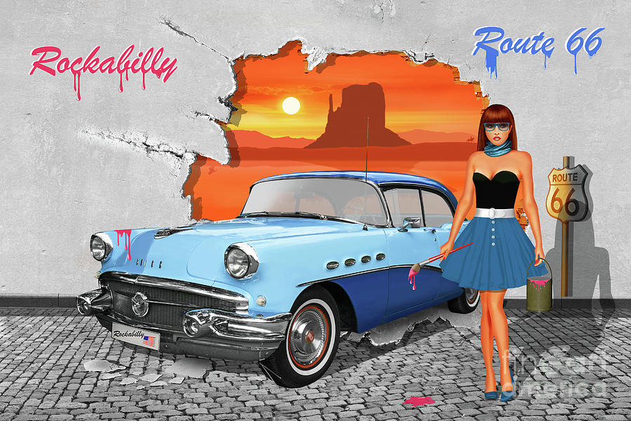 Pin-up Mixed Media - Street-Art Rockabilly and Route 66 by Monika Juengling