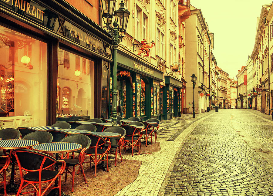 Street Cafe. Series Golden Prague Photograph by Jenny Rainbow