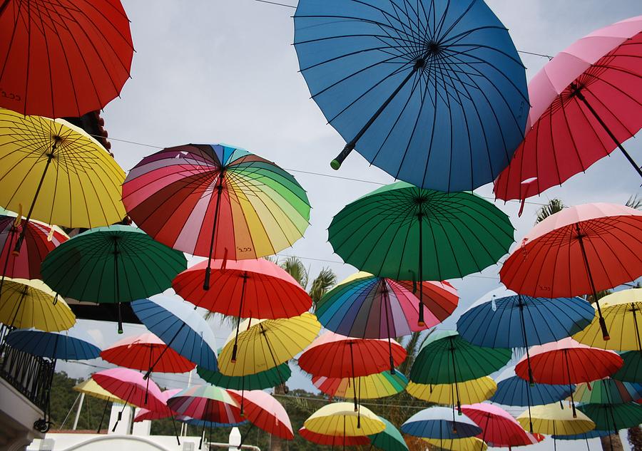 Street Decorated With Colored Umbrellas Photograph by Taiche Acrylic Art