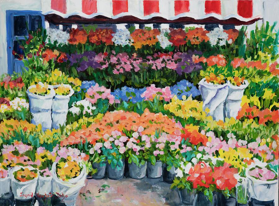 Street Flower Stand Painting by Ingrid Dohm