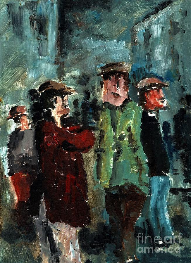 F 752 Street Gossip Everywhere. Painting by Val Byrne