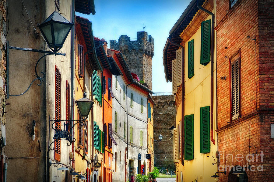 Street in Montalcino with the Castle Tower Photograph by George Oze