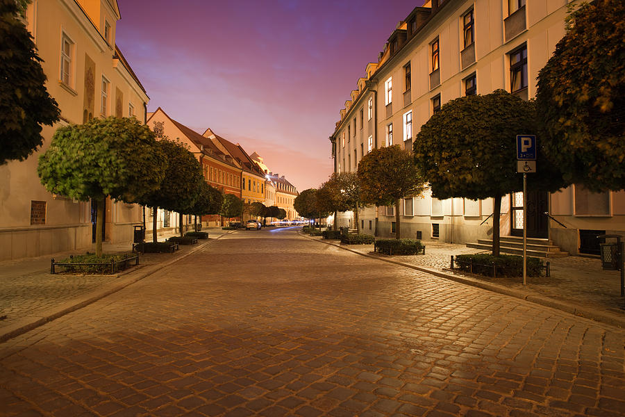 Street in Ostrow Tumski by Night in Wroclaw Photograph by Artur Bogacki