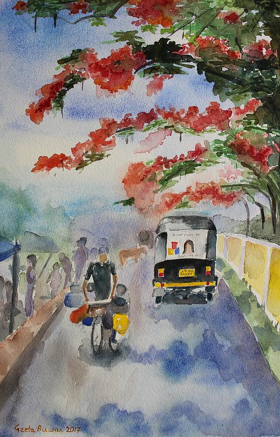 Street in Summer, India Painting by Geeta Yerra