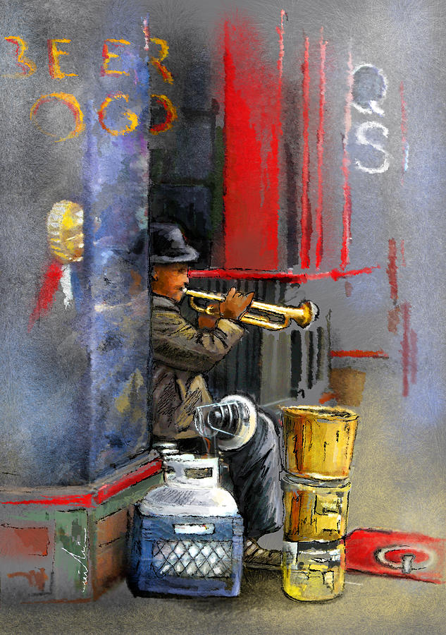 Street Musician in Memphis Painting by Miki De Goodaboom