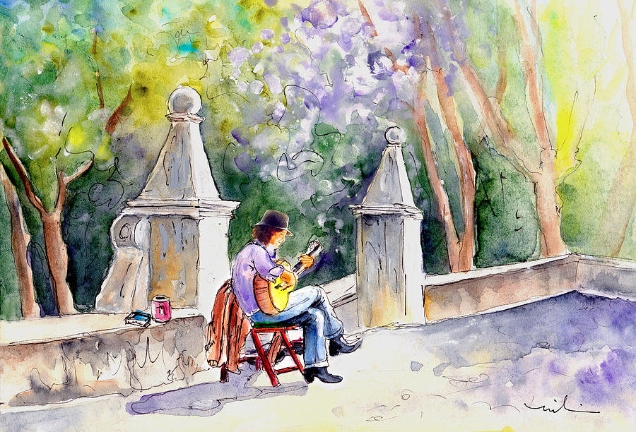 Street Musician In Pollenca Painting by Miki De Goodaboom