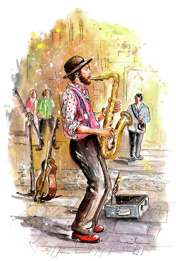 Street Musician In York 01 Painting by Miki De Goodaboom