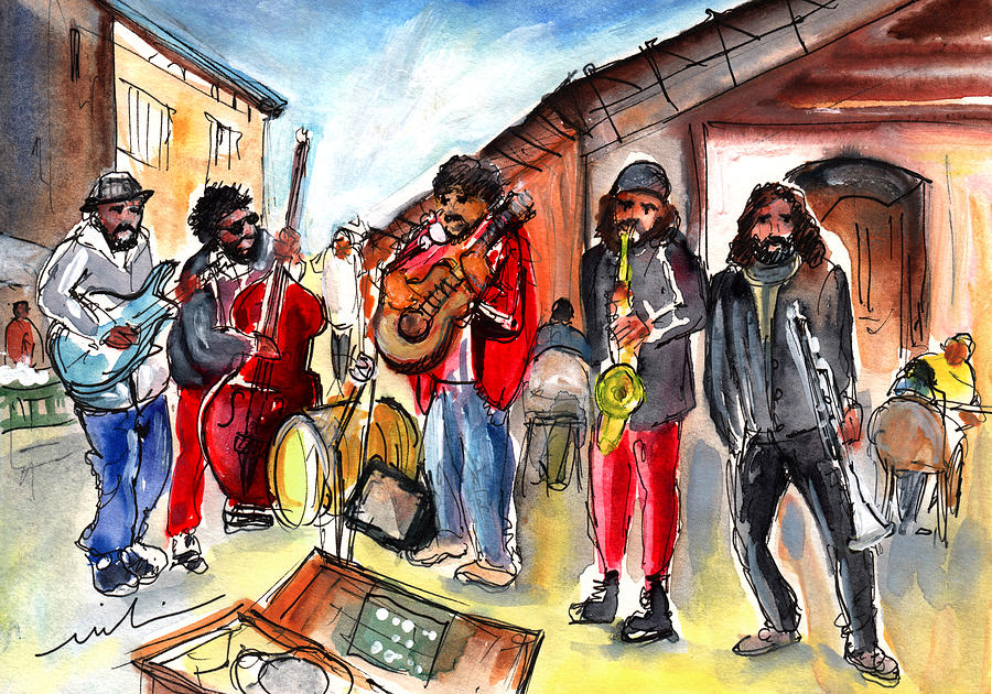 Street Musicians In Sineu In Majorca Painting by Miki De Goodaboom