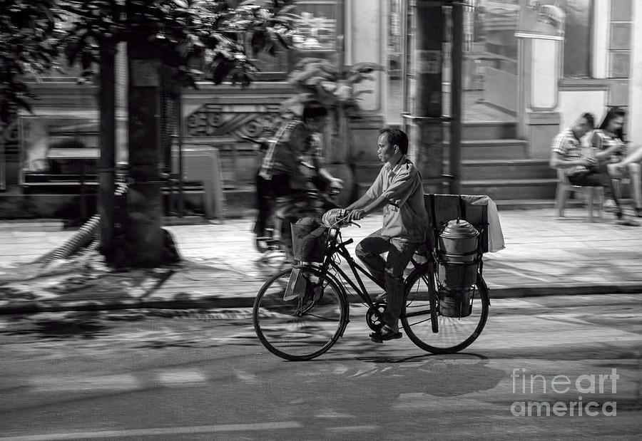 Street Photo Hanoi Bicycle BW Photograph by Chuck Kuhn