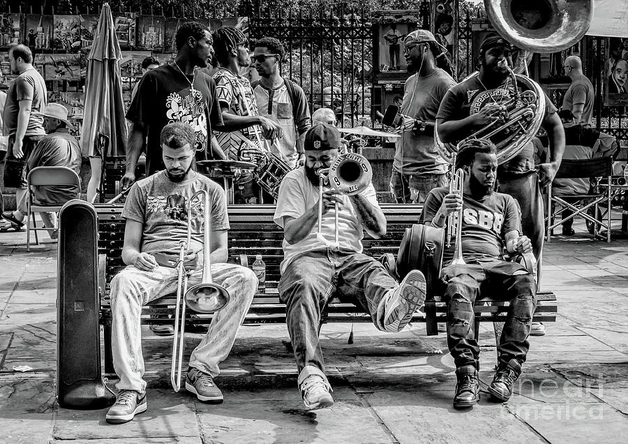 Street Photography - Musicians Jackson Square Nola Bw Photograph