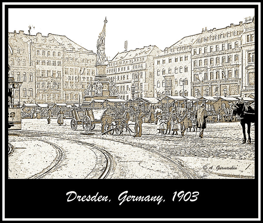 Black And White Photograph - Street Scene, Dresden, Germany, c.1900, Vintage Photograph, Digi by A Macarthur Gurmankin