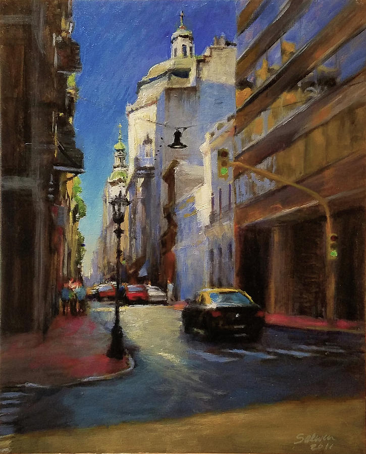 Street Scene in Buenos Aires Painting by Peter Salwen
