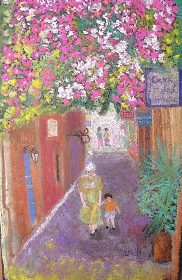 Crete Painting - street scene in Crete by Elena Malec