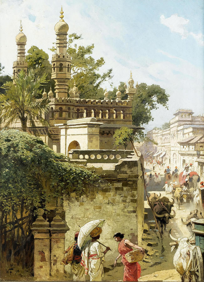 Street scene in Hyderabad. India Painting by Woldemar Friedrich