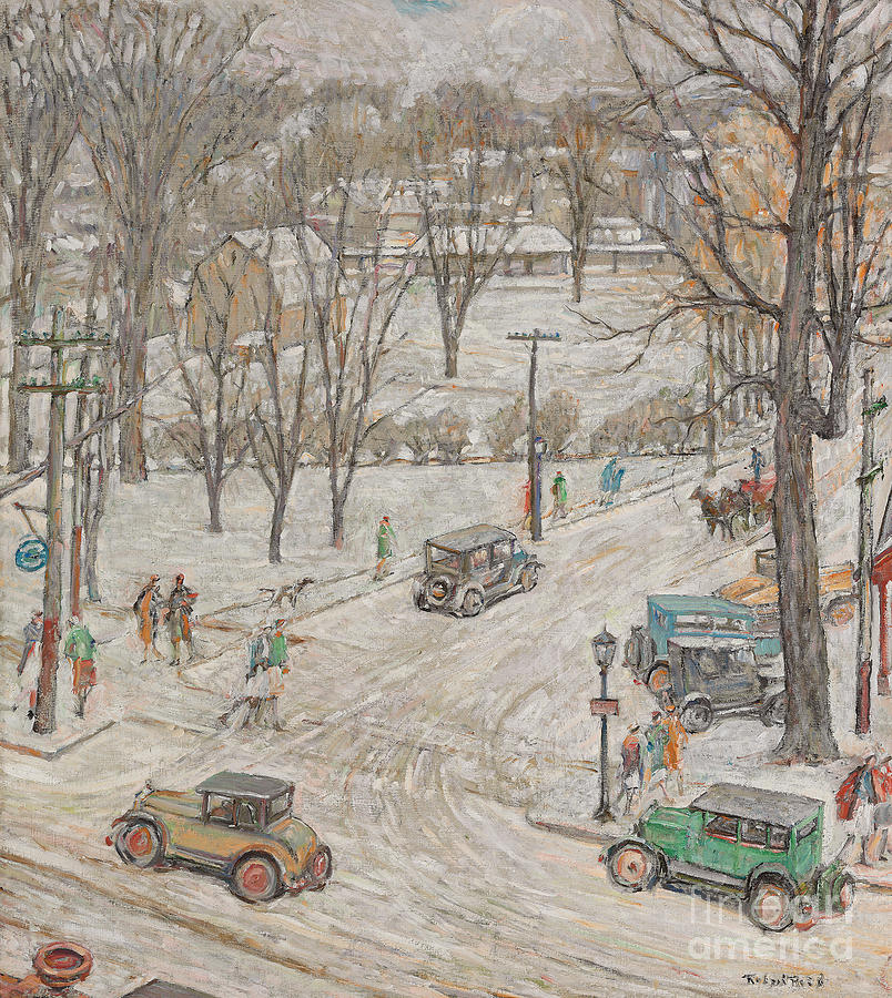 Street Scene in Winter Painting by Robert Reid - Pixels