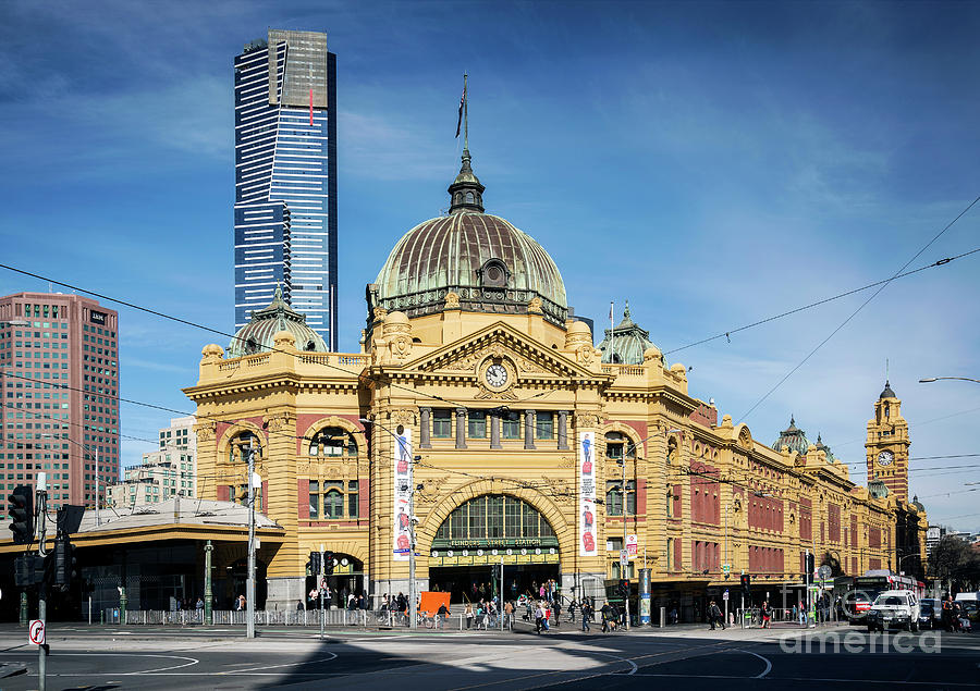 Street Scene Outside Flinders Street Station In Central Melbourn Photograph by JM Travel Photography