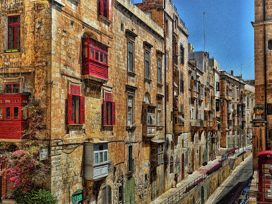 Valletta Digital Art - Street scene Valletta Malta by Leigh Kemp
