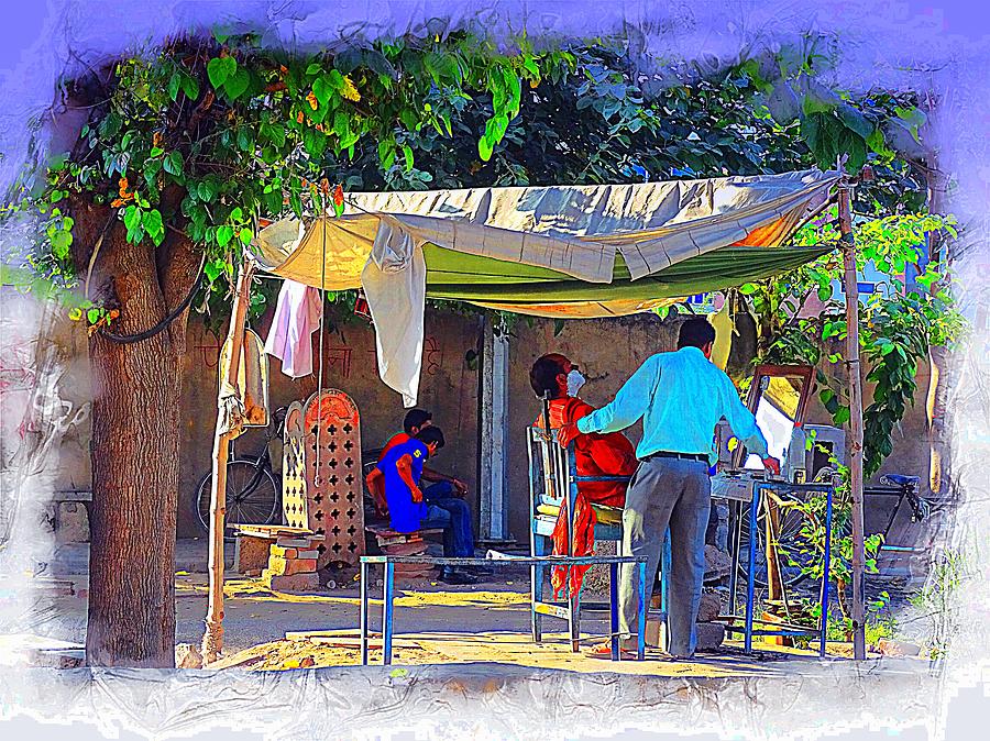 Summer Photograph - Street Scenes The Barber Exotic Travel Jaipur Rajasthan India 1a by Sue Jacobi