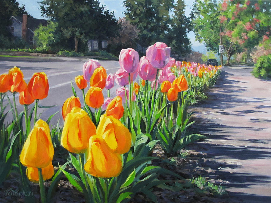 Street Tulips Painting by Karen Ilari