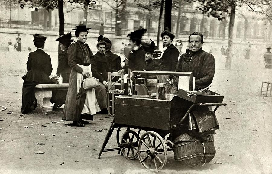 Street vendor selling juice, Jardin des Tuileries, Paris ca. 1910 Photograph by Vincent Monozlay