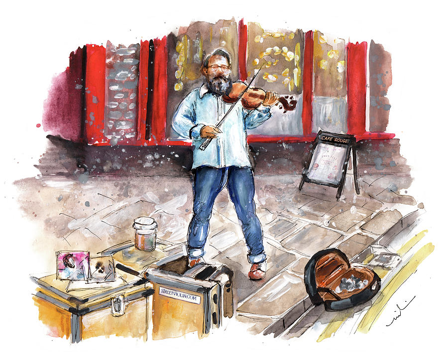 Street Violinist In York Painting by Miki De Goodaboom
