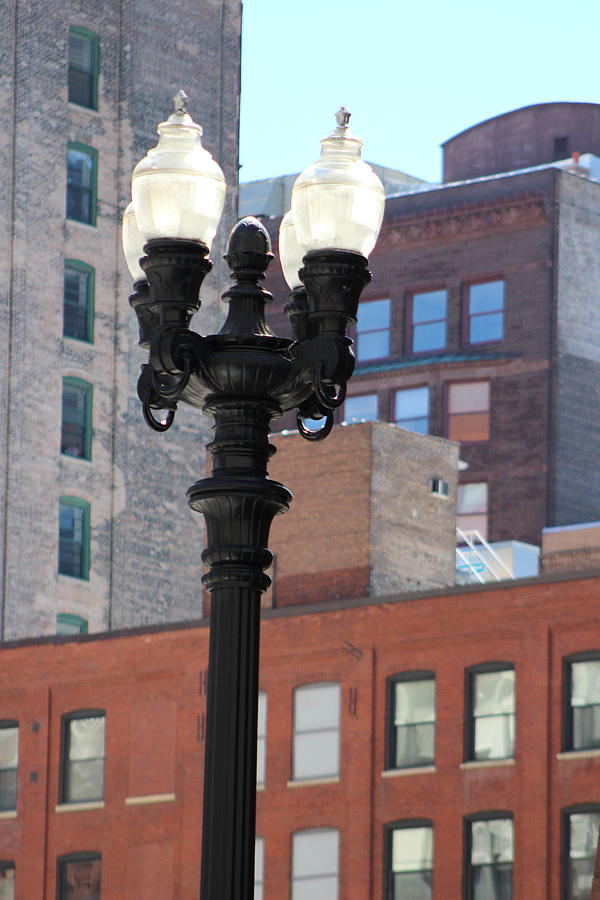 Streetlamp Chicago Buildings in Background Photograph by Colleen Cornelius