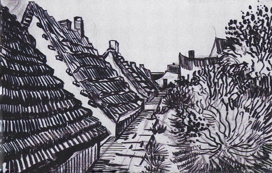 Streets in Saintes-Maries Drawing by Vincent van Gogh