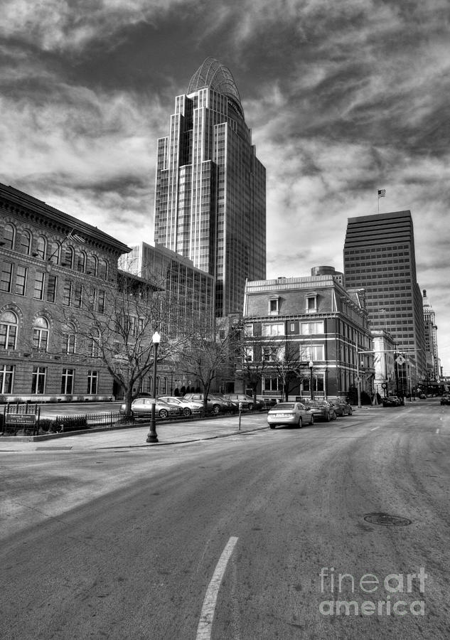 Streets Of Downtown Cincinnati BW Photograph by Mel Steinhauer
