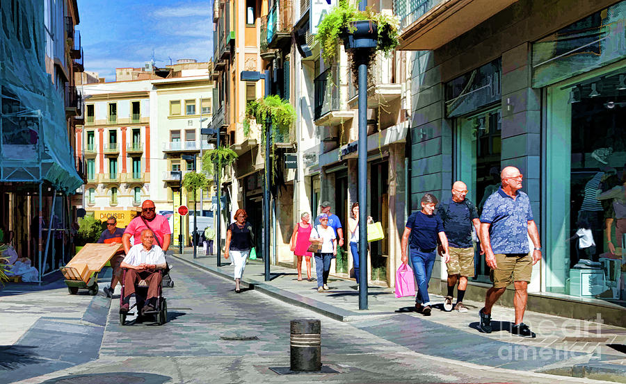 Streets of Figueres Spain Paint  Digital Art by Chuck Kuhn