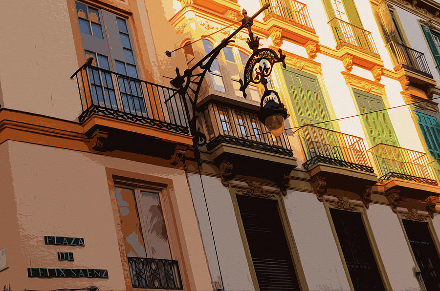 Streets of Malaga, Felix Saenz Square - 01 Painting by AM FineArtPrints