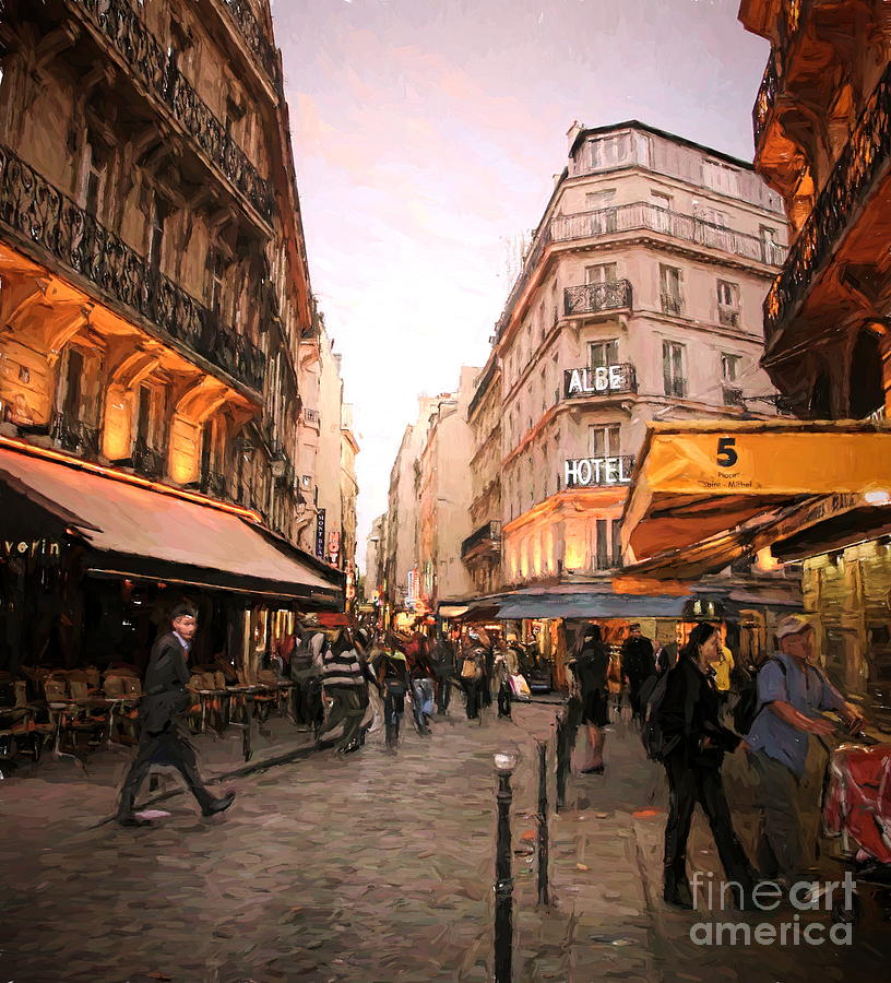 Streets of Paris Albe Hotel Shopping  Digital Art by Chuck Kuhn