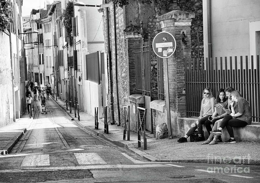 Streets of Perpignan France BW People  Photograph by Chuck Kuhn