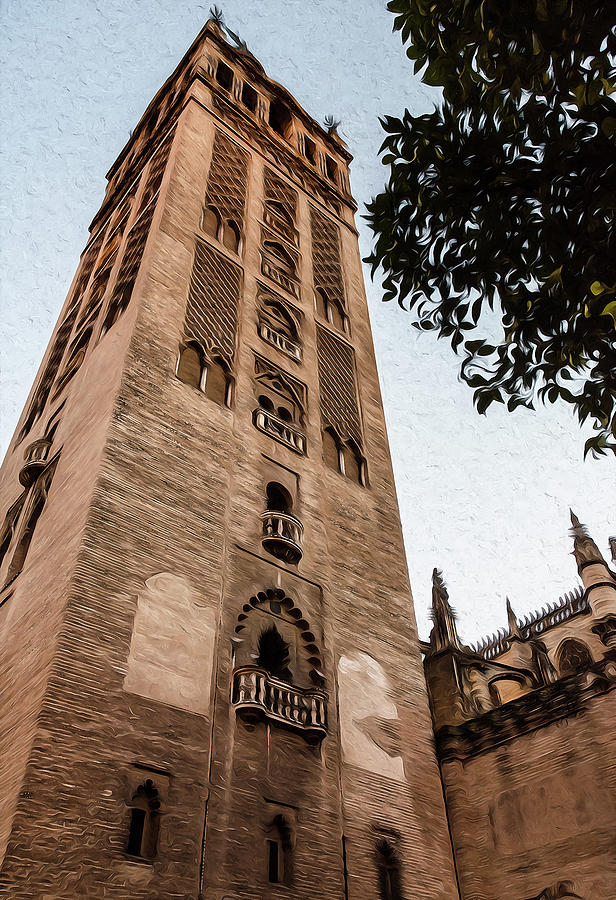 Streets of Seville, Giralda - 01 Painting by AM FineArtPrints