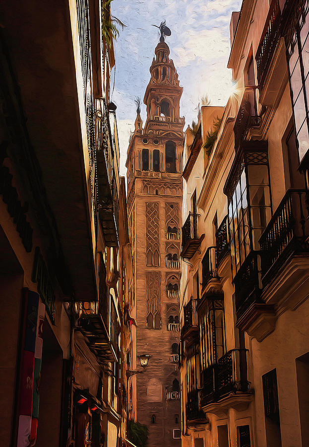 Streets of Seville, Giralda - 02 Painting by AM FineArtPrints